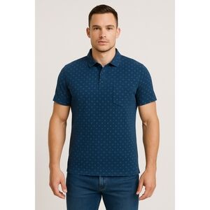 EUC Camel Active Mens Soft Cotton Knit Printed Golf Polo Shirt Navy Blue Size XL